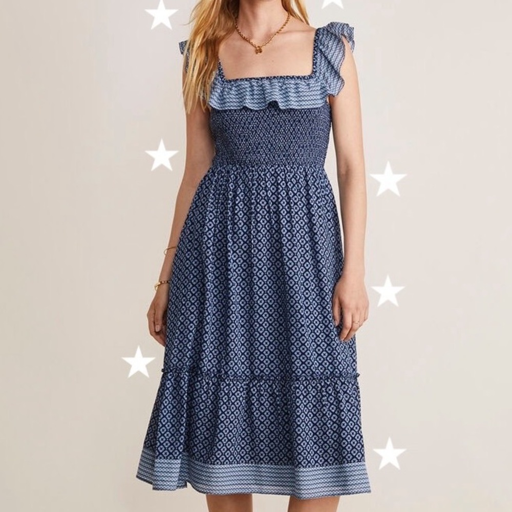 Vineyard Vines Navy Patterned Midi Dress